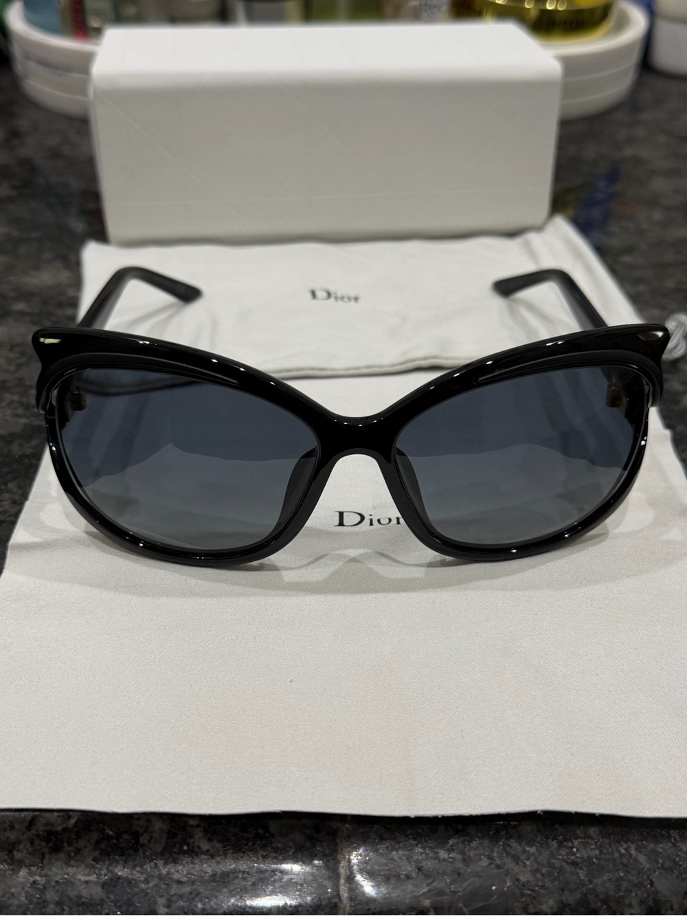 Dior Cat-Eye Women's Sunglasses - Black Frame, Dark Gray Lenses